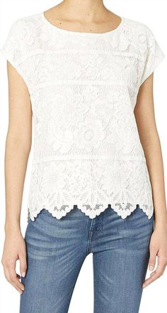 Vince Camuto Womens Lace Stripe Blouse In Pearl Ivory