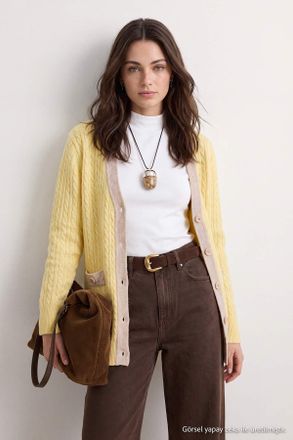 Trendyol Modest Dames Geel Colorblock Lang Loszittend Modest Vesten