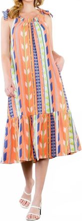 THML Clothing Tie Strap Pattern Midi Dress In Orange