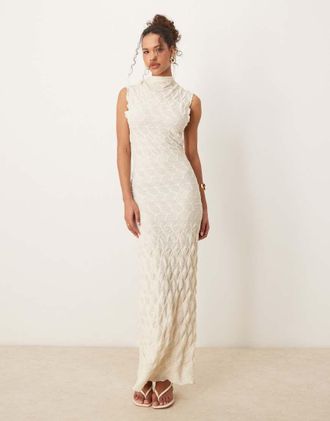 Vila textured jersey maxi dress in cream-White