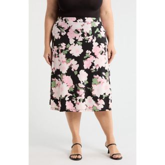 Kasper Floral Print Everyday Knit Skirt in Black Multi at Nordstrom, Size 1 X
