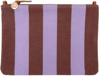 Clare Vivier Striped Canvas Flat Clutch in Jacaranda/hazelnut at Nordstrom