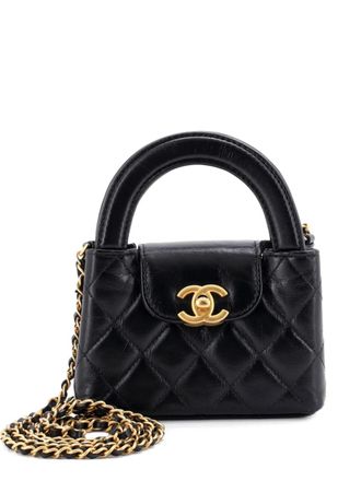 Chanel Kelly Top Handle Shopping Bag Quilted Shiny Aged Calfskin Nano crossbody bag - Black