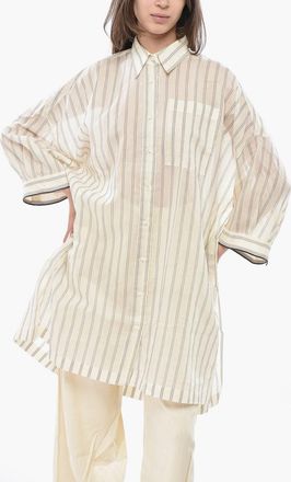 Brunello Cucinelli Camicia Oversized in Misto Seta Motivo Bayadere Brunello Cucinelli