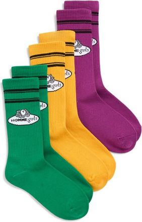 HommeGirls x Fruit of the Loom Assorted 3-Pack Crew Socks in Magenta/Yellow/Green at Nordstrom