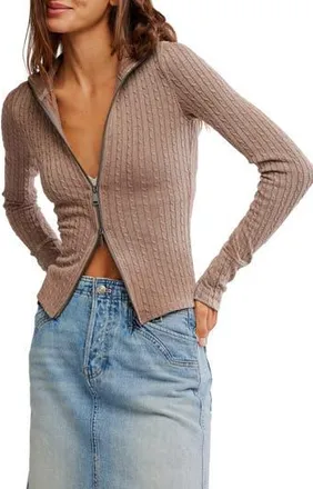 Free People Brunch GIrl Zip Cardigan in Dusted Cocoa at Nordstrom Rack, Size X-Small