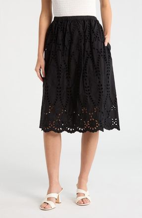 Frank & Eileen Gracie Cotton Eyelet Midi Skirt in Black Eyelet at Nordstrom Rack, Size X-Large