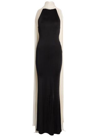 New Arrivals Leia Scarf-effect Stretch-jersey Maxi Dress - Black And White - 44 (UK16 / XL)