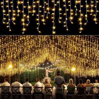 OEM Guirnalda De Luces Exteriores Con Forma De Lluvia Helada - Para &Aacute;rbol De Navidad - Decoraci&oacute;n Navide&ntilde;a - Blanco C&aacute;lido - Para Fiestas Y Navidad - Crez