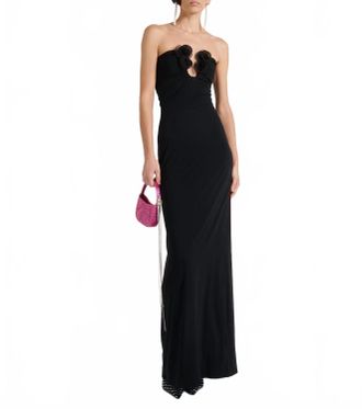 Magda Butrym The Floral Applique Strapless Maxi Dress In Black
