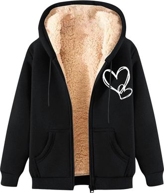 Generic Womens Teddy Fleece Hoodies Fleece Jacket Women Lined Fuzzy Sweatshirts with Pockets Full Zip Hooded Jacket Ladies Winter Warm Jumper Coat Outwear The