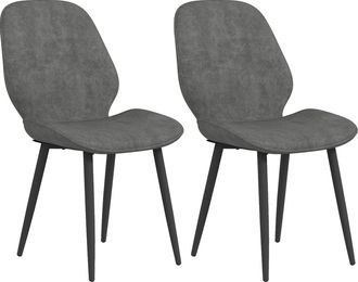 HOMCOM Dining Chairs Set of 2 - Velvet Fabric Upholstered Kitchen Chairs with Solid Metal Legs for Dining Room - Living Room - Lounge - Grey | TJ Hug