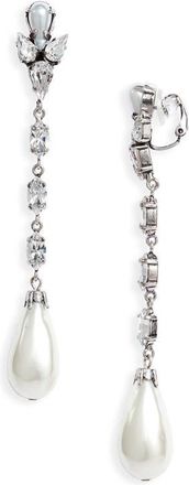 Saint Laurent Pendant Rhinestone & Faux Pearl Clip-On Earrings in Creme/crystal/oxidized Silver at Nordstrom