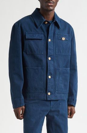 Versace Overdyed Cotton Canvas Chore Jacket in Petrol Blue at Nordstrom, Size 38 Us