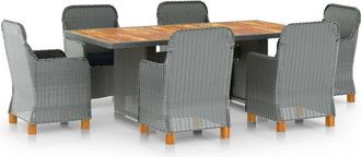 vidaXL Set Comedor Jard&iacute;n 7 Pzas Y Cojines Rat&aacute;n Sint&eacute;tico Gris Claro Vidaxl