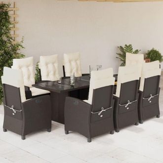 vidaXL Set Comedor Para Jard&iacute;n 9 Pzas Y Cojines Rat&aacute;n Sint&eacute;tico Marr&oacute;n Vidaxl