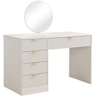 Vente-Unique Mobile trucco con specchio a LED 5 cassetti Beige e oro - OLENYRA