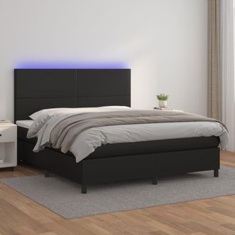 vidaXL Vidaxl - Cama Box Spring Colch&oacute;n Y Led Cuero Sint&eacute;tico Negro 180x200 Cm