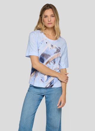 Rabe T-Shirt RABE, Damen, Gr. 36, ozean, Jersey, Obermaterial: 50% Baumwolle, 50% Modal, bedruckt, normal h&uuml;ftbedeckend, Rundhals, Shirts T-Shirt, mit Fron