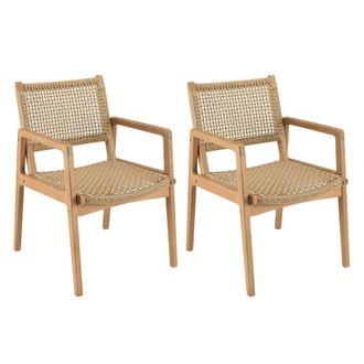 Macabane Set de 2 sillones de jard&iacute;n de madera de teca y rat&aacute;n sint&eacute;tico beige