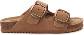 Xti Womens Buckle Suede Sandal In Camel