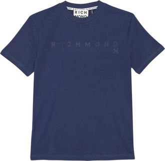John Richmond Blauw Katoen Logo Print T-shirt - Heren - T-shirts - Blauw - 2XL - Katoen - Tops