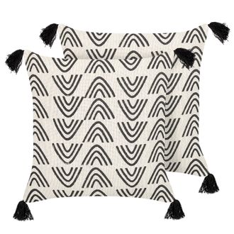 Beliani Conjunto De 2 Cojines De Algod&oacute;n Blanco Crema Negro 45 X 45 Cm Geom&eacute;trico Mays