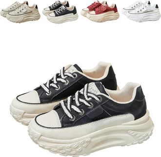Generic Avelya Orthopedic Heightening Shoes Chunky Non Slip Leather Upper Lace up Sneakers 1.8 Height Increase Casual Platform Sneakers (1PCS/C,4.5)