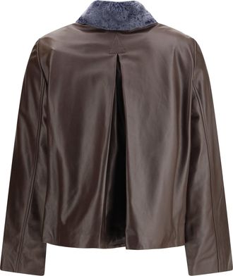 Marni Womens Leather Jacket With Shearling Collar Cacao Outer