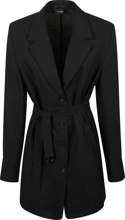 Wardrobe.NYC Structured Black Tailored Shirt Dress with Notched Lapel