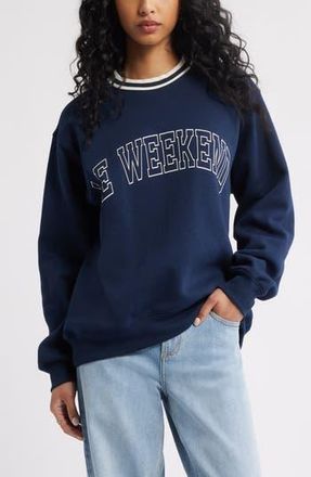 BP. Oversize Graphic Crewneck Sweatshirt in Navy Le Weekend at Nordstrom Rack, Size Small