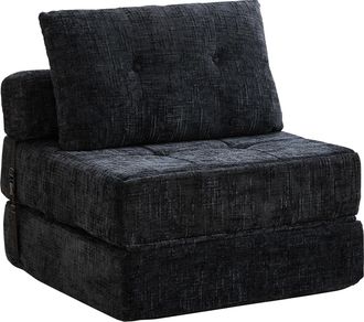 STILVORA Sof&aacute; Cama Plegable 1 Plaza Con Cojines Cervical Y Lumbar Ahorra Espacio Para Suelo En Chenilla Negro