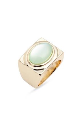 Nordstrom Wide Oval Resin Signet Ring in Seafoam- Gold at Nordstrom, Size 8