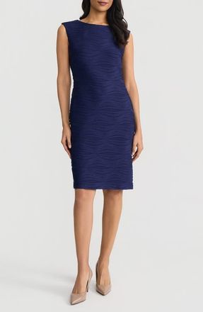 Kasper Spring Texture Sleeveless Sheath Dress in Kasper Navy at Nordstrom, Size 14P