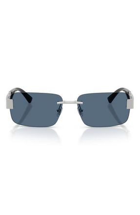 Versace 58mm Rimless Rectangular Sunglasses in Silver /Dark Blue at Nordstrom
