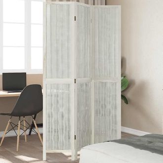vidaXL Biombo Separador De 3 Paneles Madera Maciza Paulownia Blanco Vidaxl