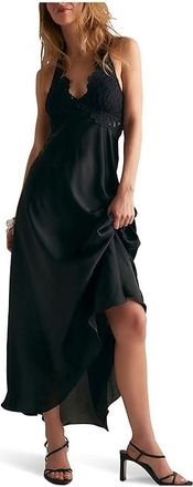 Free People Petal Party Midi Slip Womens Underwear Black : MD (Womens 8-10), Microfiber/Polyester/Satin