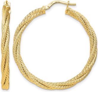 Diamond2Deal 14K Yellow Gold Polished Twisted Textured Hoop Earrings