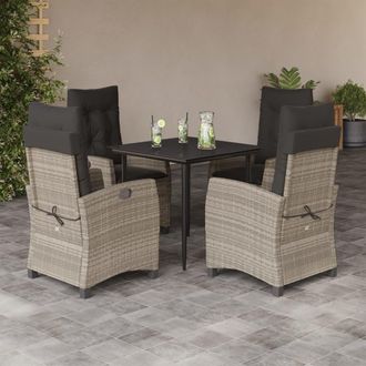 vidaXL Set Comedor De Jard&iacute;n 5 Pzas Cojines Rat&aacute;n Sint&eacute;tico Gris Claro Vidaxl