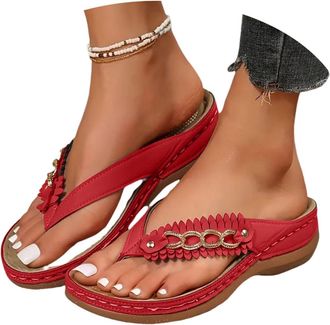 Generic Red Wide Width Sandals For Women 2026,Arch Support Open Toe Thong Wedge Sandal Wide Width Slip On Flip Flops Summer Slippers Dressy Comfortable Casual