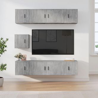 vidaXL Vidaxl - Set De Muebles De Tv 7 Pzas Madera Contrachapada Gris Hormig&oacute;n