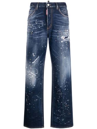 Dsquared2 paint splatter-detail washed denim jeans - women - Polyester/Cotton/Cotton/Spandex/Elastane - 44 - Blue