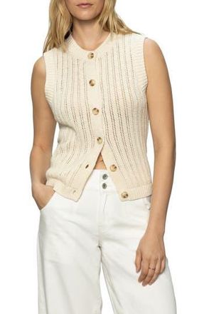Sanctuary Pointelle Stitch Cotton Button-Up Sweater Vest in Eco Natura at Nordstrom Rack, Size 2X