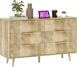 HOMCOM Homcom - cómoda de 6 cajones cómoda para dormitorio con diseño estriado y patas de madera cajonera para salón pasillo 62x35x105 cm roble