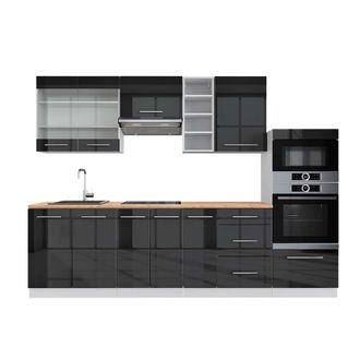 Vicco Mueble De Cocina Fame-line, Antracita Brillo Intenso/blanco, 280 Cm, Et Roble, Vicco