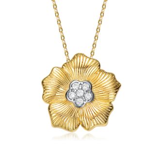 Rachel Glauber Rhodium And 14k Gold Plated Cubic Zirconia Floral Pendant