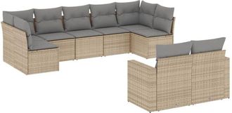 vidaXL Set De Sof&aacute;s De Jard&iacute;n 9 Pzas Con Cojines Rat&aacute;n Sint&eacute;tico Beige Vidaxl