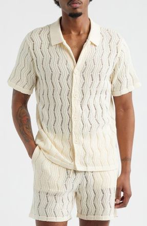 MAVRANS Oceanside Knit Button-Up Shirt in Beige at Nordstrom, Size Xx-Large