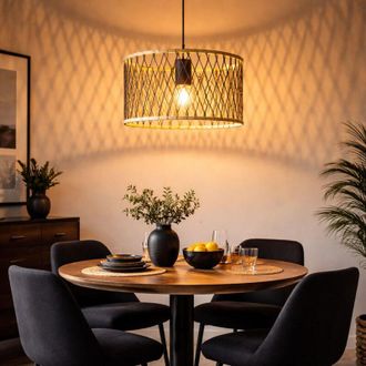 Globo Lighting Lampada a sospensione per tavolo da pranzo lampada a sospensione Boho per soggiorno lampada in bamb&ugrave; nero, metallo, colore naturale, 1x E27, DxH
