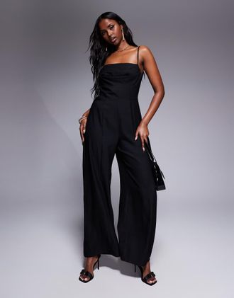 Asos corset detail structured jumpsuit in black